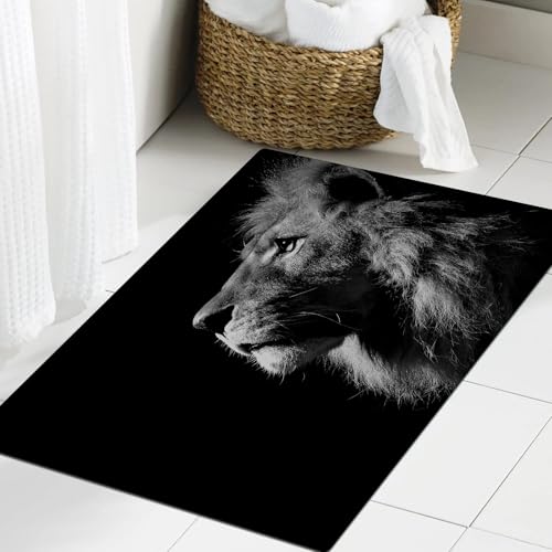 JHAOUNUK Weich Badezimmerteppich 60x90cm,Löwe Löwenkopf auf schwarz und weiß,rutschfest waschbar Badematte Flauschige Badteppich Saugfähig Badvorleger Duschvorleger JHAOUNUK Weich Badezimmerteppich 60x90cm,Löwe Löwenkopf auf schwarz und weiß,rutschfest waschbar Badematte Flauschige Badteppich Saugfähig Badvorleger Duschvorleger von JHAOUNUK