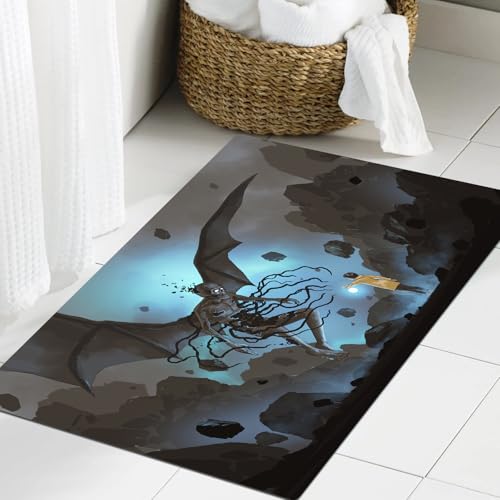 JHAOUNUK Weich Badezimmerteppich 60x90cm,Mädchen hält eine runde Laterne und betrachtet das fliegende Gespenst i,rutschfest waschbar Badematte Flauschige Badteppich Saugfähig Badvorleger Duschvorleger von JHAOUNUK