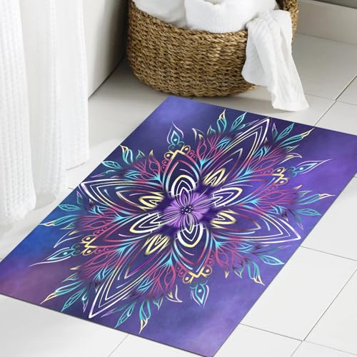 JHAOUNUK Weich Badezimmerteppich 60x90cm,Mandalas Fraktale Raumkunst violett Blumen geometrischen Hintergrund Po,rutschfest waschbar Badematte Flauschige Badteppich Saugfähig Badvorleger Duschvorleger JHAOUNUK Weich Badezimmerteppich 60x90cm,Mandalas Fraktale Raumkunst violett Blumen geometrischen Hintergrund Po,rutschfest waschbar Badematte Flauschige Badteppich Saugfähig Badvorleger Duschvorleger von JHAOUNUK