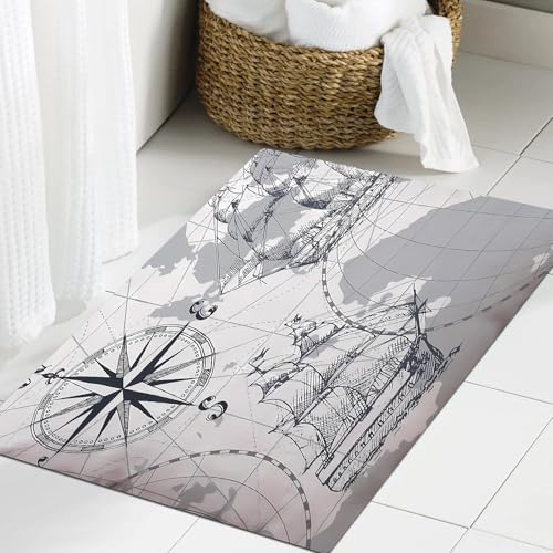 JHAOUNUK Weich Badezimmerteppich 60x90cm,Marine nahtloses Muster mit Windrose und Segelbooten. Handzeichnung. Ve,rutschfest waschbar Badematte Flauschige Badteppich Saugfähig Badvorleger Duschvorleger JHAOUNUK Weich Badezimmerteppich 60x90cm,Marine nahtloses Muster mit Windrose und Segelbooten. Handzeichnung. Ve,rutschfest waschbar Badematte Flauschige Badteppich Saugfähig Badvorleger Duschvorleger von JHAOUNUK