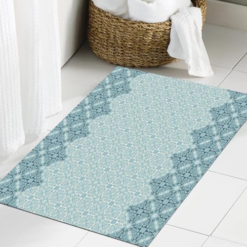 JHAOUNUK Weich Badezimmerteppich 60x90cm,Marokkanisch, Modernes Design mit östlichen ethnischen Stil Formen Efeu,rutschfest waschbar Badematte Flauschige Badteppich Saugfähig Badvorleger Duschvorleger von JHAOUNUK