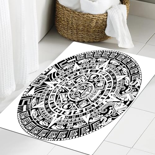 JHAOUNUK Weich Badezimmerteppich 60x90cm,Maya-Kalender auf weißem Hintergrund. Rasterversion des Vektors,rutschfest waschbar Badematte Flauschige Badteppich Saugfähig Badvorleger Duschvorleger von JHAOUNUK