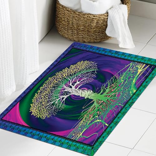 JHAOUNUK Weich Badezimmerteppich 60x90cm,Mehrfarbiger Baum,rutschfest waschbar Badematte Flauschige Badteppich Saugfähig Badvorleger Duschvorleger von JHAOUNUK