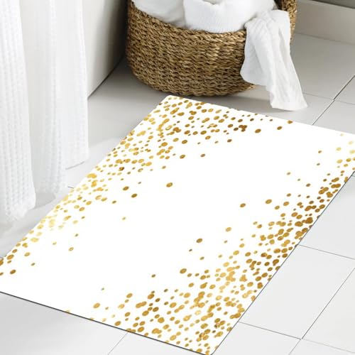 JHAOUNUK Weich Badezimmerteppich 60x90cm,Metall weiß Feier Gold Glitter Polka Dot gelb Spritzer funkeln,rutschfest waschbar Badematte Flauschige Badteppich Saugfähig Badvorleger Duschvorleger JHAOUNUK Weich Badezimmerteppich 60x90cm,Metall weiß Feier Gold Glitter Polka Dot gelb Spritzer funkeln,rutschfest waschbar Badematte Flauschige Badteppich Saugfähig Badvorleger Duschvorleger von JHAOUNUK