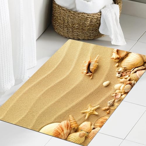 JHAOUNUK Weich Badezimmerteppich 60x90cm,Muscheln mit Sand als Hintergrund,rutschfest waschbar Badematte Flauschige Badteppich Saugfähig Badvorleger Duschvorleger JHAOUNUK Weich Badezimmerteppich 60x90cm,Muscheln mit Sand als Hintergrund,rutschfest waschbar Badematte Flauschige Badteppich Saugfähig Badvorleger Duschvorleger von JHAOUNUK