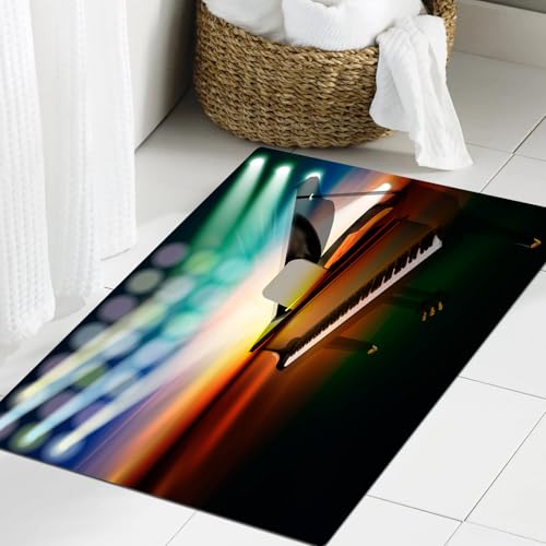 JHAOUNUK Weich Badezimmerteppich 60x90cm,Musiktheater, Flügel auf der Musikbühne Abstrakte farbenfrohe Konzertin,rutschfest waschbar Badematte Flauschige Badteppich Saugfähig Badvorleger Duschvorleger von JHAOUNUK