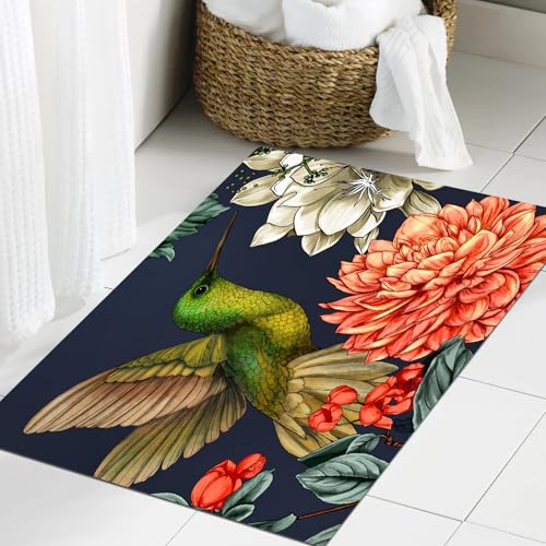 JHAOUNUK Weich Badezimmerteppich 60x90cm,Muster von Pflanzen, Blumen, Blättern und Tieren mit einzigartigen Form,rutschfest waschbar Badematte Flauschige Badteppich Saugfähig Badvorleger Duschvorleger von JHAOUNUK