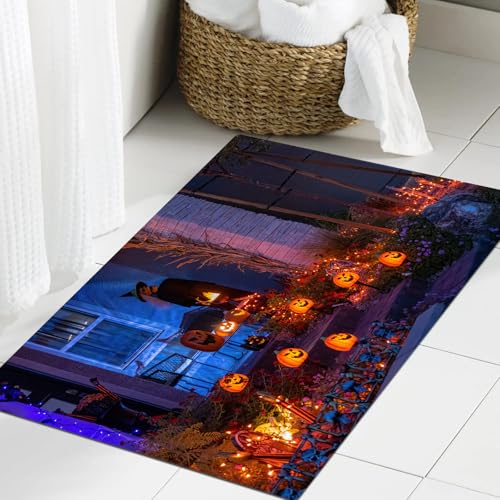 JHAOUNUK Weich Badezimmerteppich 60x90cm,Nachtansicht eines Hauses mit Halloween-Dekoration in Las Vegas,rutschfest waschbar Badematte Flauschige Badteppich Saugfähig Badvorleger Duschvorleger von JHAOUNUK