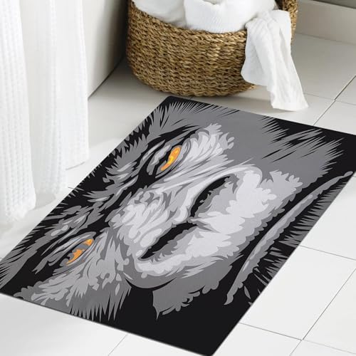 JHAOUNUK Weich Badezimmerteppich 60x90cm,Nahaufnahme eines schwarz-weißen Gorillas,rutschfest waschbar Badematte Flauschige Badteppich Saugfähig Badvorleger Duschvorleger von JHAOUNUK