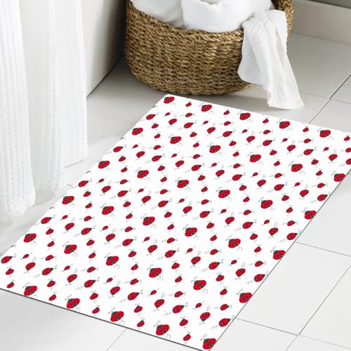 JHAOUNUK Weich Badezimmerteppich 60x90cm,Nahtlos wiederholtes Muster aus roten Marienn mit schwarzen Flecke,rutschfest waschbar Badematte Flauschige Badteppich Saugfähig Badvorleger Duschvorleger JHAOUNUK Weich Badezimmerteppich 60x90cm,Nahtlos wiederholtes Muster aus roten Marienn mit schwarzen Flecke,rutschfest waschbar Badematte Flauschige Badteppich Saugfähig Badvorleger Duschvorleger von JHAOUNUK