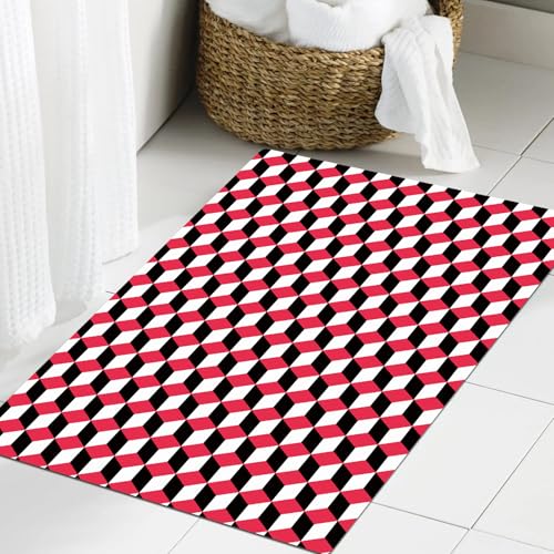 JHAOUNUK Weich Badezimmerteppich 60x90cm,Nahtlose 3D-Gittermusterstruktur in Rot, Schwarz und Weiß.,rutschfest waschbar Badematte Flauschige Badteppich Saugfähig Badvorleger Duschvorleger JHAOUNUK Weich Badezimmerteppich 60x90cm,Nahtlose 3D-Gittermusterstruktur in Rot, Schwarz und Weiß.,rutschfest waschbar Badematte Flauschige Badteppich Saugfähig Badvorleger Duschvorleger von JHAOUNUK
