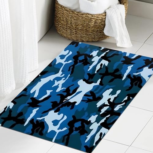 JHAOUNUK Weich Badezimmerteppich 60x90cm,Nahtlose Mode blau und schwarz Camouflage Muster Vektor,rutschfest waschbar Badematte Flauschige Badteppich Saugfähig Badvorleger Duschvorleger JHAOUNUK Weich Badezimmerteppich 60x90cm,Nahtlose Mode blau und schwarz Camouflage Muster Vektor,rutschfest waschbar Badematte Flauschige Badteppich Saugfähig Badvorleger Duschvorleger von JHAOUNUK