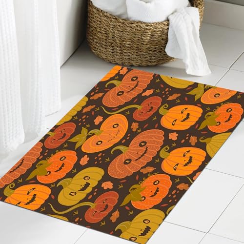 JHAOUNUK Weich Badezimmerteppich 60x90cm,Nahtlose Muster mit Halloween-Kürbissen. Taieren Sie modernes Textil,rutschfest waschbar Badematte Flauschige Badteppich Saugfähig Badvorleger Duschvorleger JHAOUNUK Weich Badezimmerteppich 60x90cm,Nahtlose Muster mit Halloween-Kürbissen. Taieren Sie modernes Textil,rutschfest waschbar Badematte Flauschige Badteppich Saugfähig Badvorleger Duschvorleger von JHAOUNUK