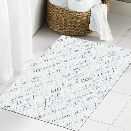 JHAOUNUK Weich Badezimmerteppich 60x90cm,Nahtlose Tapete Mathematik auf Weiß (2),rutschfest waschbar Badematte Flauschige Badteppich Saugfähig Badvorleger Duschvorleger von JHAOUNUK