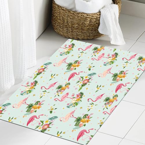 JHAOUNUK Weich Badezimmerteppich 60x90cm,Nahtloses Flamingo-Vogelmuster,rutschfest waschbar Badematte Flauschige Badteppich Saugfähig Badvorleger Duschvorleger JHAOUNUK Weich Badezimmerteppich 60x90cm,Nahtloses Flamingo-Vogelmuster,rutschfest waschbar Badematte Flauschige Badteppich Saugfähig Badvorleger Duschvorleger von JHAOUNUK