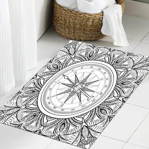 JHAOUNUK Weich Badezimmerteppich 60x90cm,Nahtloses Maßwerk-Fliesen-Mehndi-Design. Ethnische Ornament-Doodle-Symm,rutschfest waschbar Badematte Flauschige Badteppich Saugfähig Badvorleger Duschvorleger von JHAOUNUK