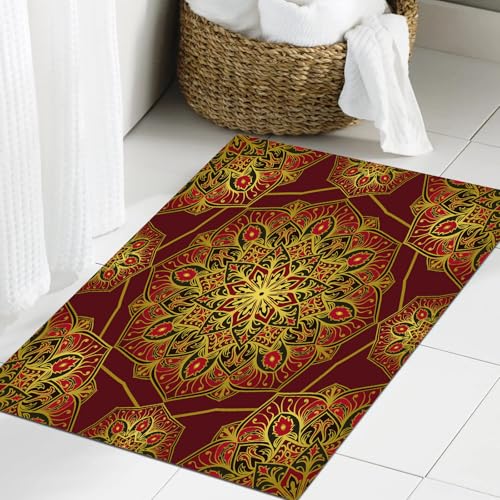 JHAOUNUK Weich Badezimmerteppich 60x90cm,Nahtloses Maßwerk-Fliesen-Mehndi-Design. Ethnisches Ornament, buntes Ge,rutschfest waschbar Badematte Flauschige Badteppich Saugfähig Badvorleger Duschvorleger von JHAOUNUK