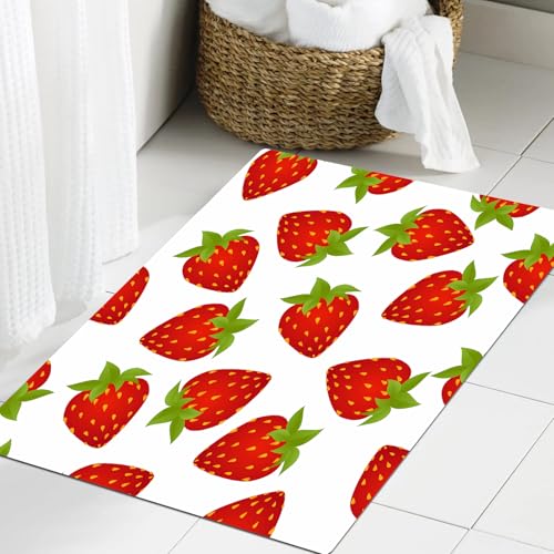 JHAOUNUK Weich Badezimmerteppich 60x90cm,Nahtloses Muster aus Erdbeeren isoliert auf weißem Hintergrund. (1),rutschfest waschbar Badematte Flauschige Badteppich Saugfähig Badvorleger Duschvorleger von JHAOUNUK