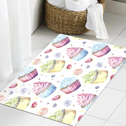 JHAOUNUK Weich Badezimmerteppich 60x90cm,Nahtloses Muster mit Aquarell-Cupcakes auf blauem Hintergrund. Handgeze,rutschfest waschbar Badematte Flauschige Badteppich Saugfähig Badvorleger Duschvorleger JHAOUNUK Weich Badezimmerteppich 60x90cm,Nahtloses Muster mit Aquarell-Cupcakes auf blauem Hintergrund. Handgeze,rutschfest waschbar Badematte Flauschige Badteppich Saugfähig Badvorleger Duschvorleger von JHAOUNUK