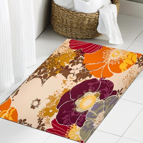 JHAOUNUK Weich Badezimmerteppich 60x90cm,Nahtloses Muster mit Blumen und Pflanzen. Blumenhintergrund. Sommerdruc,rutschfest waschbar Badematte Flauschige Badteppich Saugfähig Badvorleger Duschvorleger von JHAOUNUK