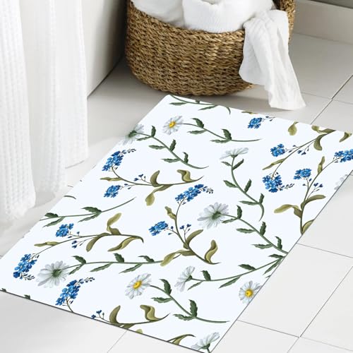 JHAOUNUK Weich Badezimmerteppich 60x90cm,Nahtloses Muster mit Kamille. Populärer Druck mit Wildblumen,rutschfest waschbar Badematte Flauschige Badteppich Saugfähig Badvorleger Duschvorleger JHAOUNUK Weich Badezimmerteppich 60x90cm,Nahtloses Muster mit Kamille. Populärer Druck mit Wildblumen,rutschfest waschbar Badematte Flauschige Badteppich Saugfähig Badvorleger Duschvorleger von JHAOUNUK