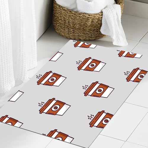 JHAOUNUK Weich Badezimmerteppich 60x90cm,Nahtloses Muster mit Tasse Kaffee auf grauem Hintergrund. Dünne Linie f,rutschfest waschbar Badematte Flauschige Badteppich Saugfähig Badvorleger Duschvorleger von JHAOUNUK