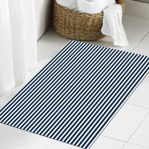 JHAOUNUK Weich Badezimmerteppich 60x90cm,Nahtloses Streifenmuster aus marineblauem Seil im blau-weißen Vektor,rutschfest waschbar Badematte Flauschige Badteppich Saugfähig Badvorleger Duschvorleger von JHAOUNUK