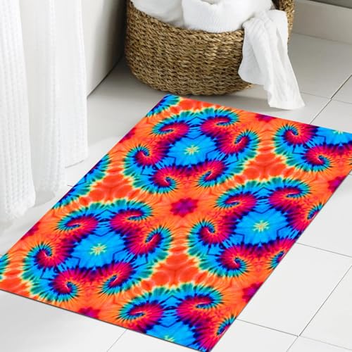 JHAOUNUK Weich Badezimmerteppich 60x90cm,Nahtloses Tintenmuster mit farbenfrohem geometrischem Ornament. Psyched,rutschfest waschbar Badematte Flauschige Badteppich Saugfähig Badvorleger Duschvorleger von JHAOUNUK