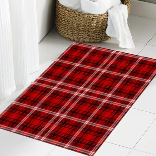 JHAOUNUK Weich Badezimmerteppich 60x90cm,Nahtloses rot-weiß-schwarzes Karomuster,rutschfest waschbar Badematte Flauschige Badteppich Saugfähig Badvorleger Duschvorleger JHAOUNUK Weich Badezimmerteppich 60x90cm,Nahtloses rot-weiß-schwarzes Karomuster,rutschfest waschbar Badematte Flauschige Badteppich Saugfähig Badvorleger Duschvorleger von JHAOUNUK