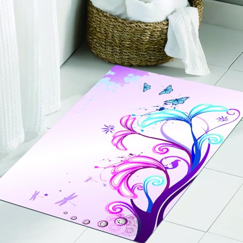 JHAOUNUK Weich Badezimmerteppich 60x90cm,Natur, Gebogene Riesenblütenkörper und fliegende Schmetterlinge im Früh,rutschfest waschbar Badematte Flauschige Badteppich Saugfähig Badvorleger Duschvorleger JHAOUNUK Weich Badezimmerteppich 60x90cm,Natur, Gebogene Riesenblütenkörper und fliegende Schmetterlinge im Früh,rutschfest waschbar Badematte Flauschige Badteppich Saugfähig Badvorleger Duschvorleger von JHAOUNUK