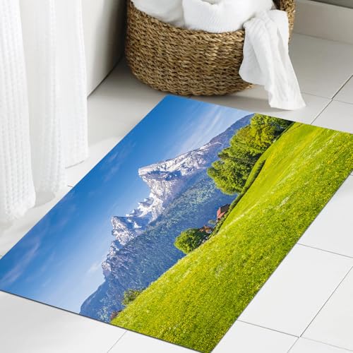 JHAOUNUK Weich Badezimmerteppich 60x90cm,Natur, Weidelandschaft in den Alpen mit Wiesen und Blumen der Norddeuts,rutschfest waschbar Badematte Flauschige Badteppich Saugfähig Badvorleger Duschvorleger von JHAOUNUK