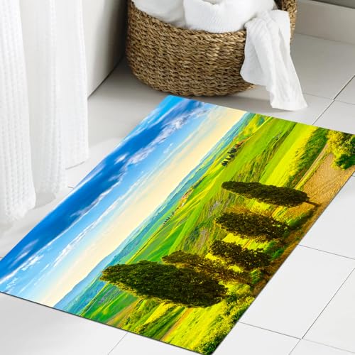 JHAOUNUK Weich Badezimmerteppich 60x90cm,Natur, ländlicher Sonnenuntergang in Italien Landschaft mit Bäumen fris,rutschfest waschbar Badematte Flauschige Badteppich Saugfähig Badvorleger Duschvorleger von JHAOUNUK