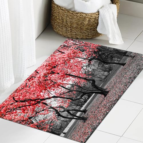 JHAOUNUK Weich Badezimmerteppich 60x90cm,Natur Blumen Bäume Blüte Mystischer Garten Bauernhaus Wald Gothic,rutschfest waschbar Badematte Flauschige Badteppich Saugfähig Badvorleger Duschvorleger von JHAOUNUK
