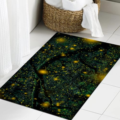 JHAOUNUK Weich Badezimmerteppich 60x90cm,Natur Märchen dunkel grün Schönheit Wald viele Zweig gelb Stimmung Glüh,rutschfest waschbar Badematte Flauschige Badteppich Saugfähig Badvorleger Duschvorleger von JHAOUNUK