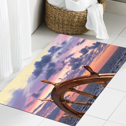 JHAOUNUK Weich Badezimmerteppich 60x90cm,Navigation Rosa Himmel Lila Wolke Ozean Meer Holz Helm Nautisch,rutschfest waschbar Badematte Flauschige Badteppich Saugfähig Badvorleger Duschvorleger JHAOUNUK Weich Badezimmerteppich 60x90cm,Navigation Rosa Himmel Lila Wolke Ozean Meer Holz Helm Nautisch,rutschfest waschbar Badematte Flauschige Badteppich Saugfähig Badvorleger Duschvorleger von JHAOUNUK