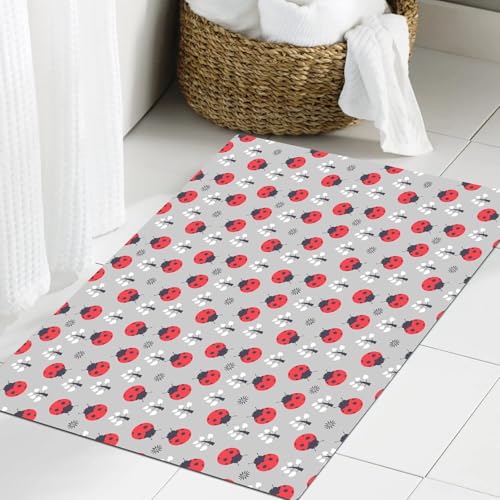 JHAOUNUK Weich Badezimmerteppich 60x90cm,Niedliche Natur mit abstrakten kten, Bäumen und FLO,rutschfest waschbar Badematte Flauschige Badteppich Saugfähig Badvorleger Duschvorleger von JHAOUNUK