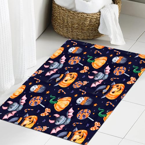 JHAOUNUK Weich Badezimmerteppich 60x90cm,Niedliches nahtloses Halloween-Aquarellmuster. Dunkler Hintergrund mit,rutschfest waschbar Badematte Flauschige Badteppich Saugfähig Badvorleger Duschvorleger von JHAOUNUK