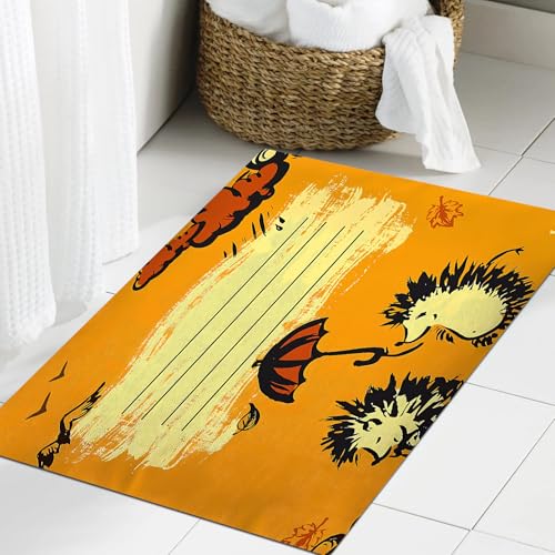 JHAOUNUK Weich Badezimmerteppich 60x90cm,Notizbuch-Cover-Design mit Zwei Igeln im Herbst-Vektor,rutschfest waschbar Badematte Flauschige Badteppich Saugfähig Badvorleger Duschvorleger von JHAOUNUK