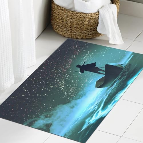 JHAOUNUK Weich Badezimmerteppich 60x90cm,Ozean, Mann rudert Boot im Meer unter majestätischen nebligen Himmel mi,rutschfest waschbar Badematte Flauschige Badteppich Saugfähig Badvorleger Duschvorleger JHAOUNUK Weich Badezimmerteppich 60x90cm,Ozean, Mann rudert Boot im Meer unter majestätischen nebligen Himmel mi,rutschfest waschbar Badematte Flauschige Badteppich Saugfähig Badvorleger Duschvorleger von JHAOUNUK