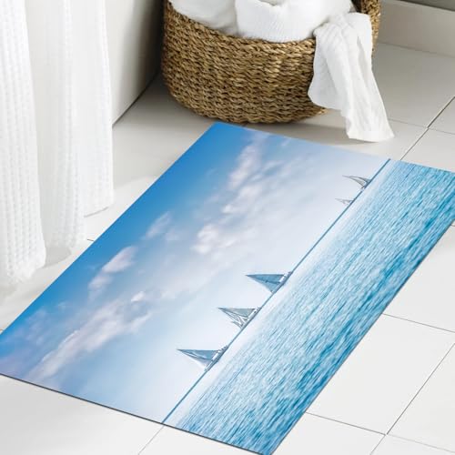 JHAOUNUK Weich Badezimmerteppich 60x90cm,Ozean, Segelboote Meer Regatta Rennen Sport Panoramablick Seelandschaft,rutschfest waschbar Badematte Flauschige Badteppich Saugfähig Badvorleger Duschvorleger JHAOUNUK Weich Badezimmerteppich 60x90cm,Ozean, Segelboote Meer Regatta Rennen Sport Panoramablick Seelandschaft,rutschfest waschbar Badematte Flauschige Badteppich Saugfähig Badvorleger Duschvorleger von JHAOUNUK