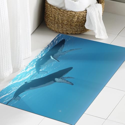 JHAOUNUK Weich Badezimmerteppich 60x90cm,Ozean, Zwei Buckelwale Schwimmen in der Nähe der,rutschfest waschbar Badematte Flauschige Badteppich Saugfähig Badvorleger Duschvorleger JHAOUNUK Weich Badezimmerteppich 60x90cm,Ozean, Zwei Buckelwale Schwimmen in der Nähe der,rutschfest waschbar Badematte Flauschige Badteppich Saugfähig Badvorleger Duschvorleger von JHAOUNUK