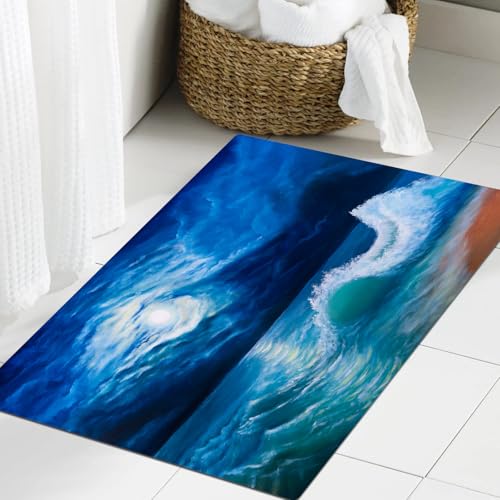 JHAOUNUK Weich Badezimmerteppich 60x90cm,Ozean-Set, Mondlicht über Meer der Wellen Dramatischer Himmel Strandlan,rutschfest waschbar Badematte Flauschige Badteppich Saugfähig Badvorleger Duschvorleger JHAOUNUK Weich Badezimmerteppich 60x90cm,Ozean-Set, Mondlicht über Meer der Wellen Dramatischer Himmel Strandlan,rutschfest waschbar Badematte Flauschige Badteppich Saugfähig Badvorleger Duschvorleger von JHAOUNUK