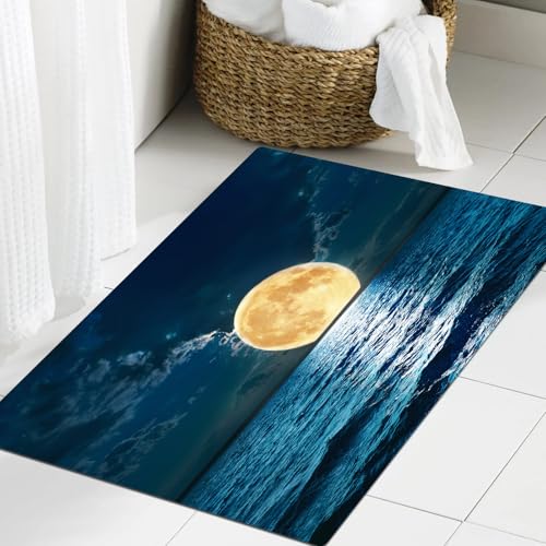 JHAOUNUK Weich Badezimmerteppich 60x90cm,Ozean-Set, magischer Supermond über der Meeresoberfläche Mitternachtsan,rutschfest waschbar Badematte Flauschige Badteppich Saugfähig Badvorleger Duschvorleger JHAOUNUK Weich Badezimmerteppich 60x90cm,Ozean-Set, magischer Supermond über der Meeresoberfläche Mitternachtsan,rutschfest waschbar Badematte Flauschige Badteppich Saugfähig Badvorleger Duschvorleger von JHAOUNUK