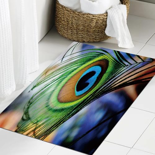 JHAOUNUK Weich Badezimmerteppich 60x90cm,Pfau, Feder Feder Wildlife Tier Tropisch Natur Farbe,rutschfest waschbar Badematte Flauschige Badteppich Saugfähig Badvorleger Duschvorleger JHAOUNUK Weich Badezimmerteppich 60x90cm,Pfau, Feder Feder Wildlife Tier Tropisch Natur Farbe,rutschfest waschbar Badematte Flauschige Badteppich Saugfähig Badvorleger Duschvorleger von JHAOUNUK