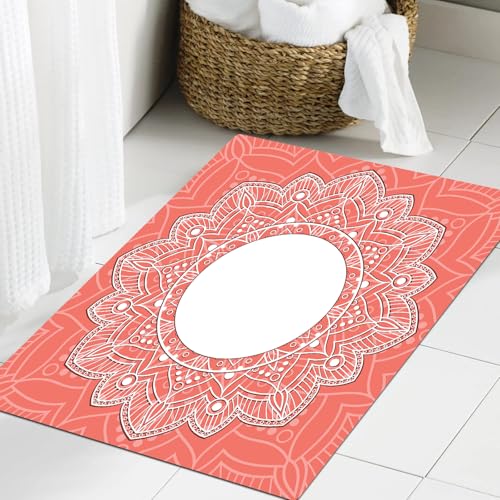 JHAOUNUK Weich Badezimmerteppich 60x90cm,Pfirsichfarbenes Spitzendesign mit Linien und Kreisen – Brautinspiratio,rutschfest waschbar Badematte Flauschige Badteppich Saugfähig Badvorleger Duschvorleger JHAOUNUK Weich Badezimmerteppich 60x90cm,Pfirsichfarbenes Spitzendesign mit Linien und Kreisen – Brautinspiratio,rutschfest waschbar Badematte Flauschige Badteppich Saugfähig Badvorleger Duschvorleger von JHAOUNUK