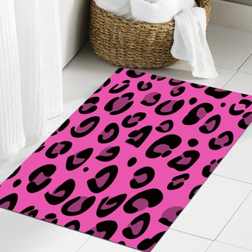JHAOUNUK Weich Badezimmerteppich 60x90cm,Pink, Leopard Tierhaut Muster im abstrakten Stil,rutschfest waschbar Badematte Flauschige Badteppich Saugfähig Badvorleger Duschvorleger JHAOUNUK Weich Badezimmerteppich 60x90cm,Pink, Leopard Tierhaut Muster im abstrakten Stil,rutschfest waschbar Badematte Flauschige Badteppich Saugfähig Badvorleger Duschvorleger von JHAOUNUK