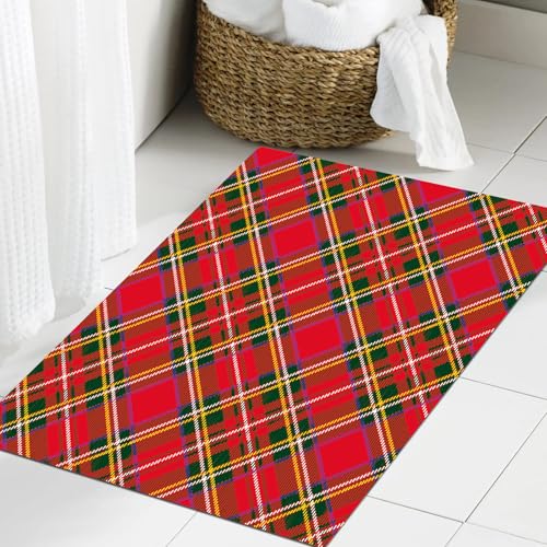 JHAOUNUK Weich Badezimmerteppich 60x90cm,Plaid, Holzfällermode, Büffel-Stil, Karomuster, Retro-Stil (2),rutschfest waschbar Badematte Flauschige Badteppich Saugfähig Badvorleger Duschvorleger von JHAOUNUK