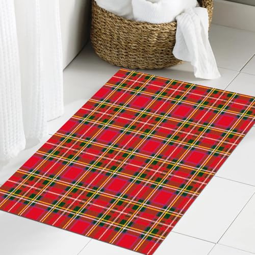 JHAOUNUK Weich Badezimmerteppich 60x90cm,Plaid, Holzfällermode Buffalo Style Karomuster Retro St,rutschfest waschbar Badematte Flauschige Badteppich Saugfähig Badvorleger Duschvorleger von JHAOUNUK