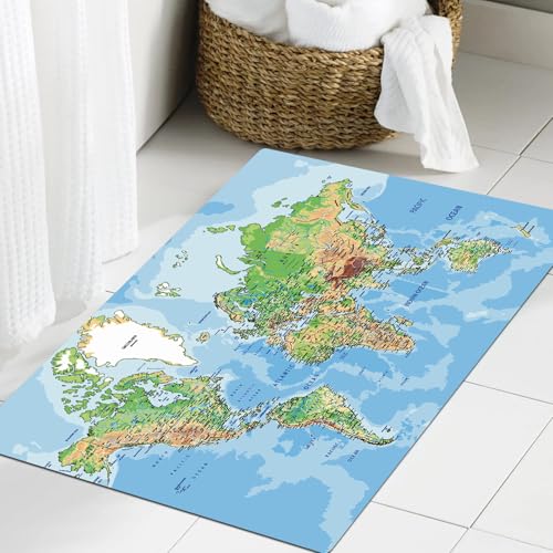 JHAOUNUK Weich Badezimmerteppich 60x90cm,Planet Erde. Sehr detaillierte und realistische Illustration mit Allen,rutschfest waschbar Badematte Flauschige Badteppich Saugfähig Badvorleger Duschvorleger von JHAOUNUK