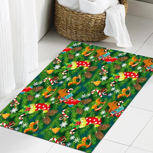 JHAOUNUK Weich Badezimmerteppich 60x90cm,Plastilin Nahtlose Weihnachten Urlaub Bunte Nahtlose Muster,rutschfest waschbar Badematte Flauschige Badteppich Saugfähig Badvorleger Duschvorleger von JHAOUNUK